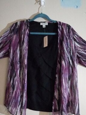 Women's XL Top with Attached Ruffled Cami and Purple and Black Accents NWT